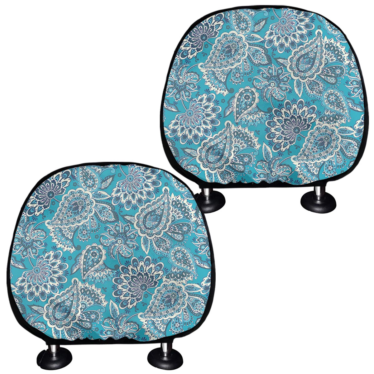 Turquoise Floral Bohemian Pattern Print Car Headrest Covers