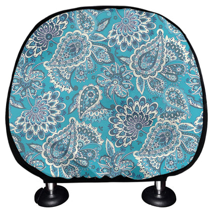 Turquoise Floral Bohemian Pattern Print Car Headrest Covers