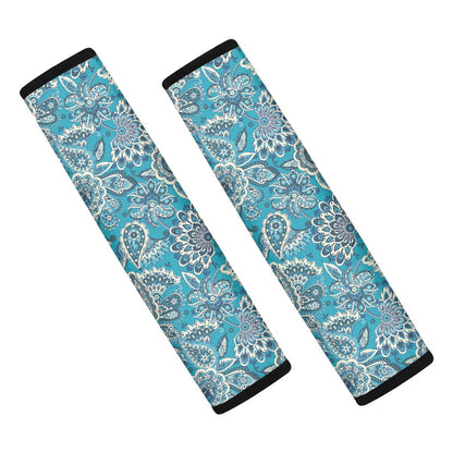 Turquoise Floral Bohemian Pattern Print Car Seat Belt Covers