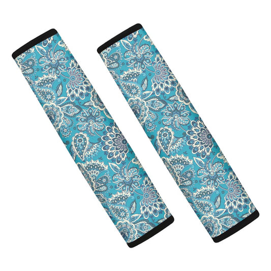 Turquoise Floral Bohemian Pattern Print Car Seat Belt Covers