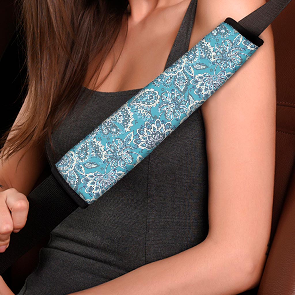 Turquoise Floral Bohemian Pattern Print Car Seat Belt Covers