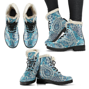 Turquoise Floral Bohemian Pattern Print Comfy Boots GearFrost