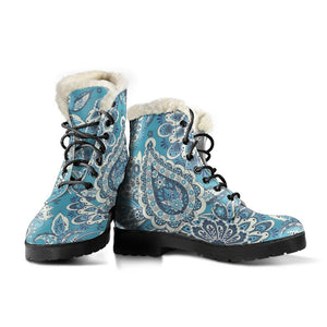 Turquoise Floral Bohemian Pattern Print Comfy Boots GearFrost