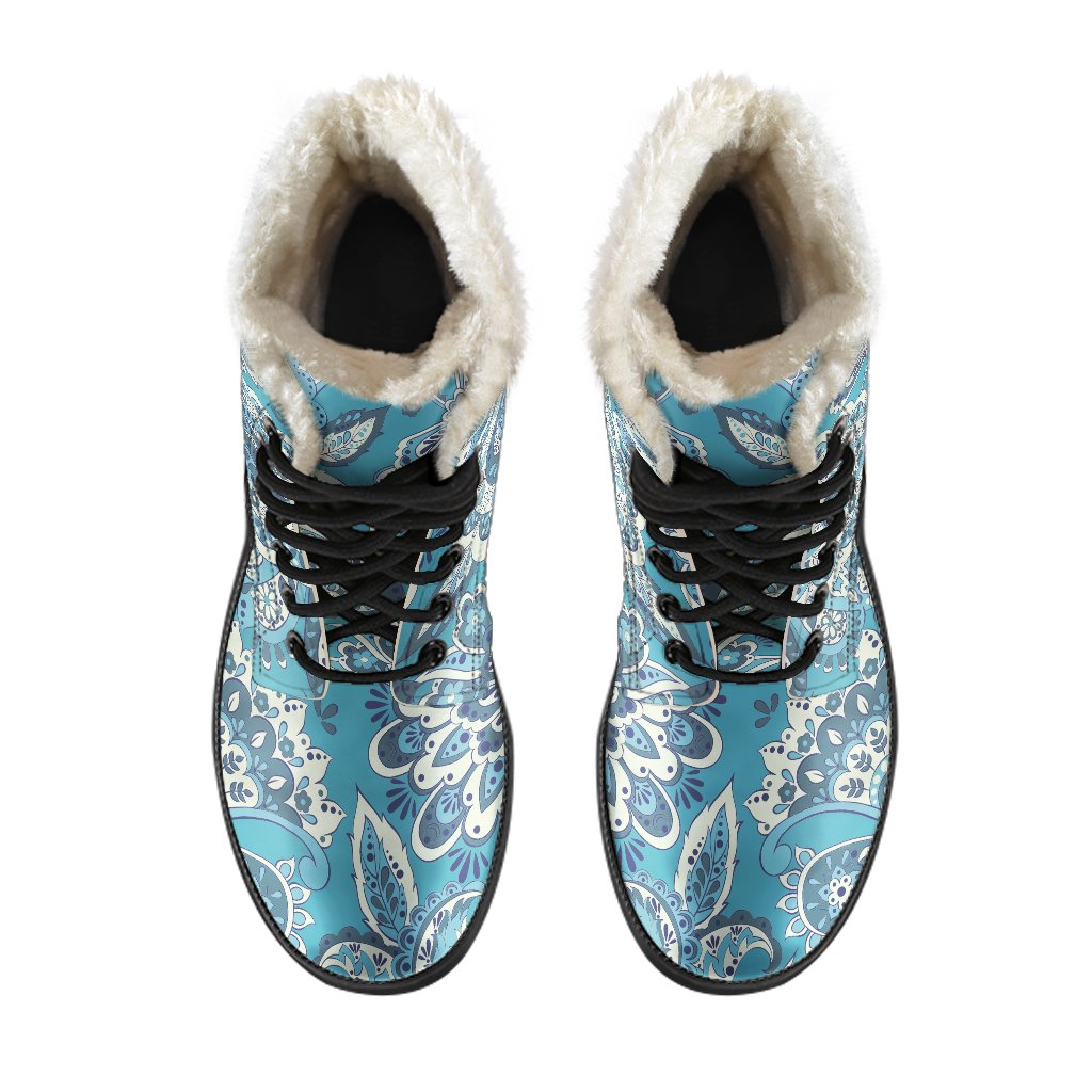 Turquoise Floral Bohemian Pattern Print Comfy Boots GearFrost