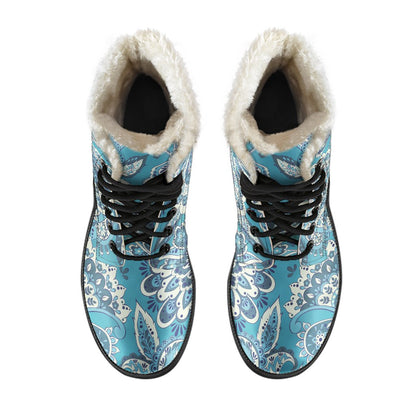 Turquoise Floral Bohemian Pattern Print Comfy Boots GearFrost
