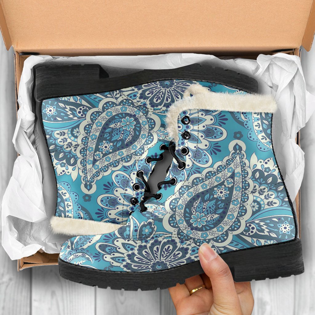 Turquoise Floral Bohemian Pattern Print Comfy Boots GearFrost