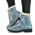 Turquoise Floral Bohemian Pattern Print Faux Fur Leather Boots