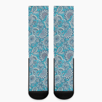 Turquoise Floral Bohemian Pattern Print Crew Socks