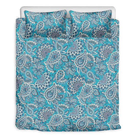 Turquoise Floral Bohemian Pattern Print Duvet Cover Bedding Set