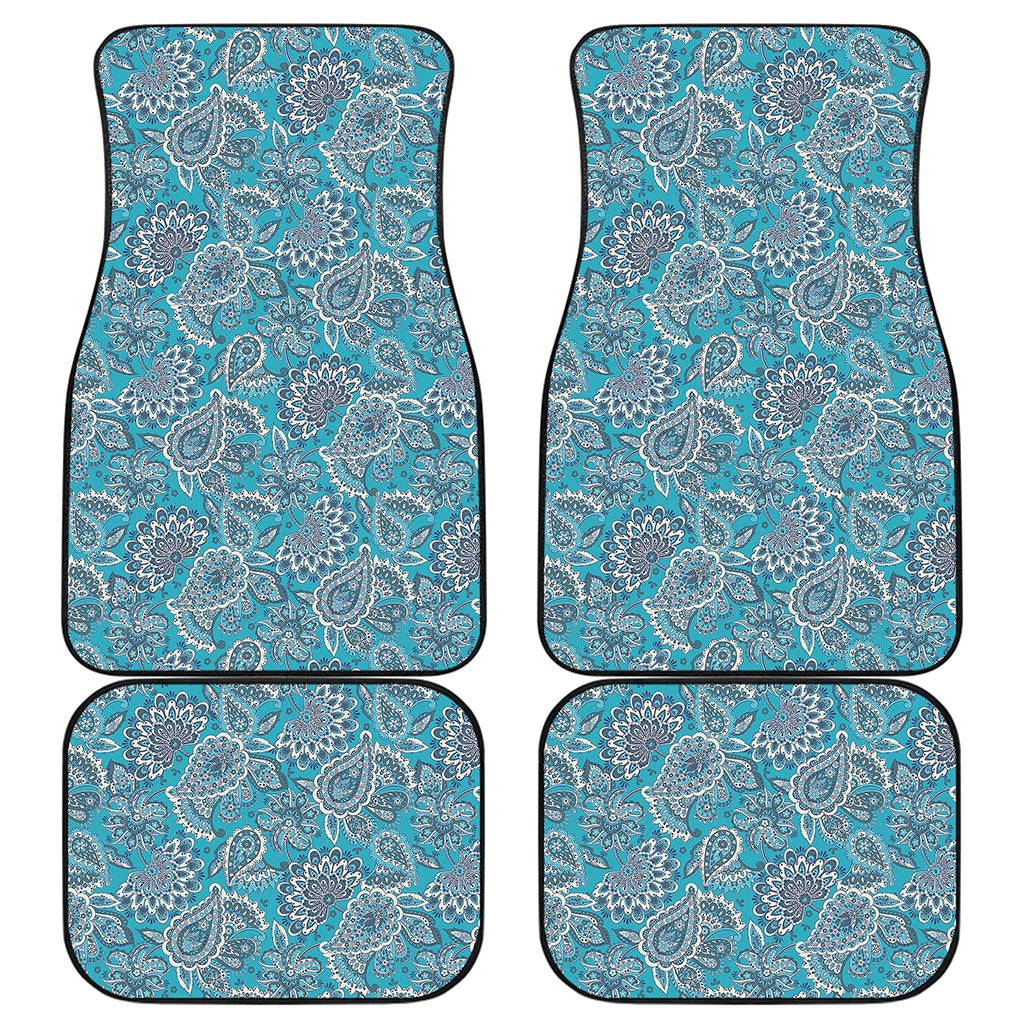 Turquoise Floral Bohemian Pattern Print Front and Back Car Floor Mats