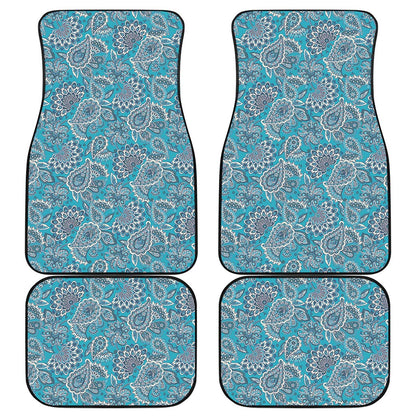 Turquoise Floral Bohemian Pattern Print Front and Back Car Floor Mats