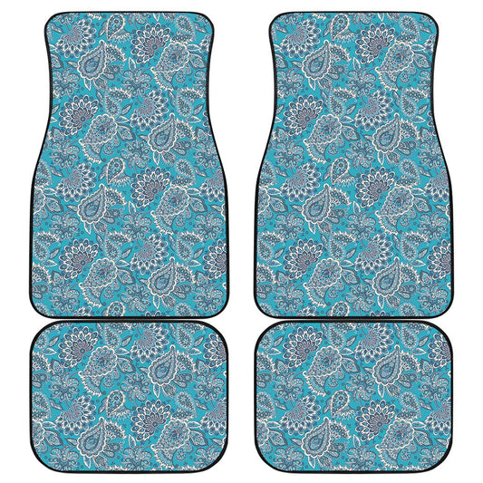 Turquoise Floral Bohemian Pattern Print Front and Back Car Floor Mats