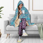 Turquoise Floral Bohemian Pattern Print Hooded Blanket
