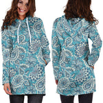 Turquoise Floral Bohemian Pattern Print Hoodie Dress GearFrost