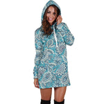 Turquoise Floral Bohemian Pattern Print Hoodie Dress GearFrost