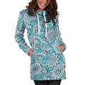 Turquoise Floral Bohemian Pattern Print Pullover Hoodie Dress