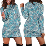 Turquoise Floral Bohemian Pattern Print Hoodie Dress GearFrost