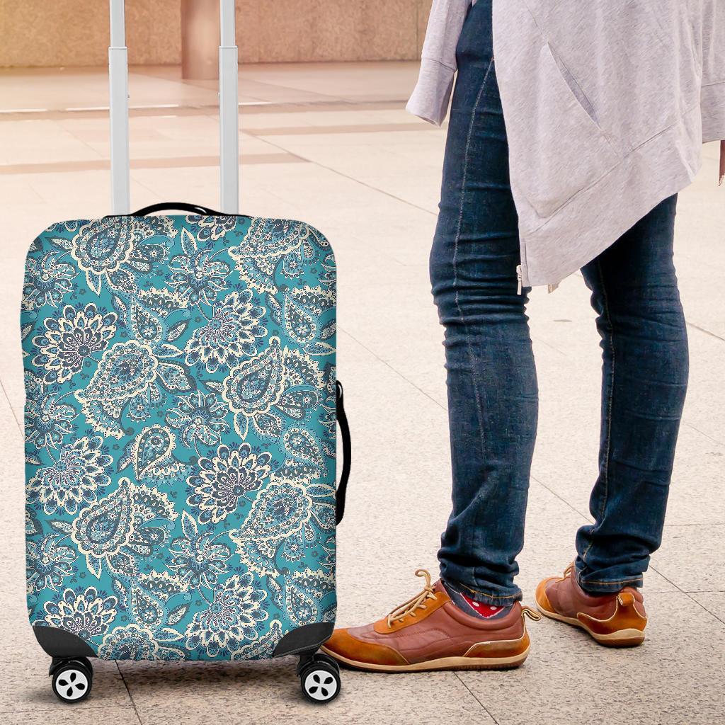 Turquoise Floral Bohemian Pattern Print Luggage Cover GearFrost