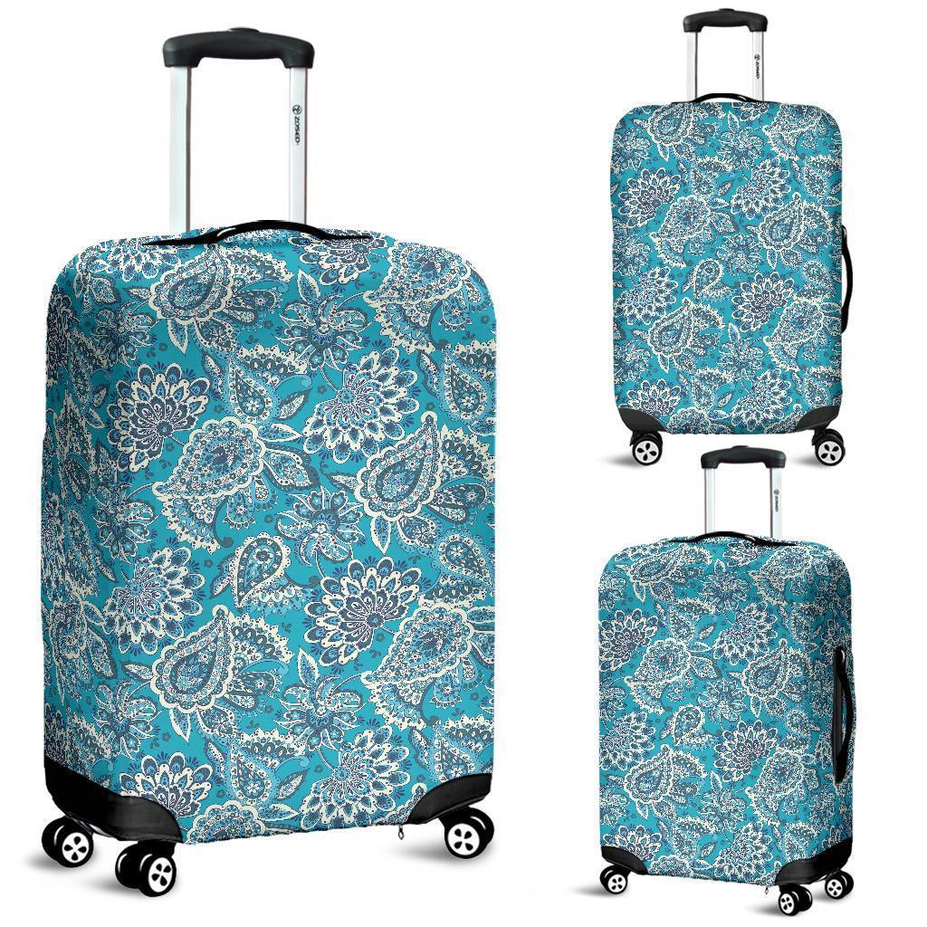 Turquoise Floral Bohemian Pattern Print Luggage Cover GearFrost