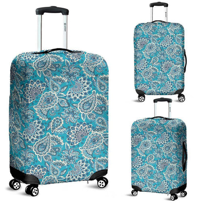 Turquoise Floral Bohemian Pattern Print Luggage Cover GearFrost