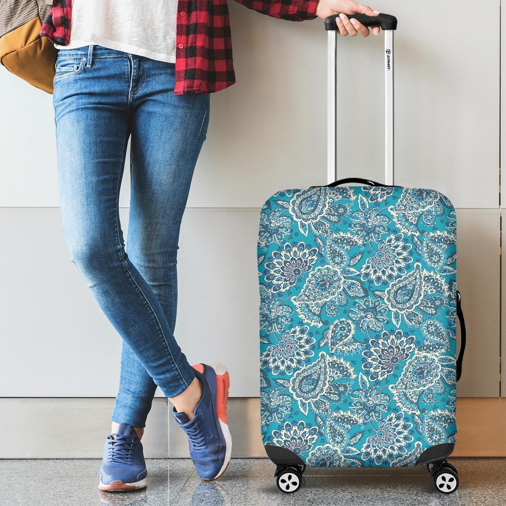 Turquoise Floral Bohemian Pattern Print Luggage Cover GearFrost