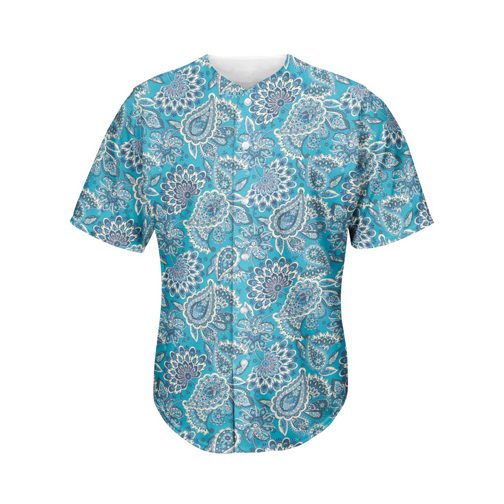 Turquoise Floral Bohemian Pattern Print Men's Baseball Jersey