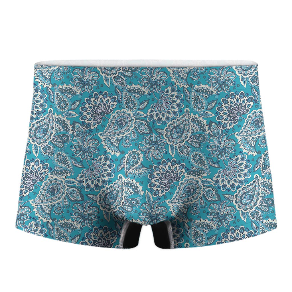Turquoise Floral Bohemian Pattern Print Men's Boxer Briefs