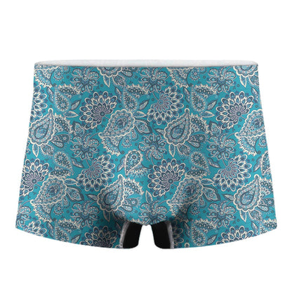 Turquoise Floral Bohemian Pattern Print Men's Boxer Briefs