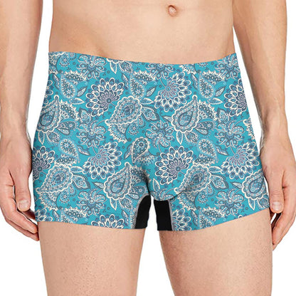 Turquoise Floral Bohemian Pattern Print Men's Boxer Briefs