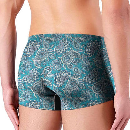 Turquoise Floral Bohemian Pattern Print Men's Boxer Briefs