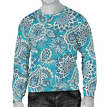 Turquoise Floral Bohemian Pattern Print Men's Crewneck Sweatshirt GearFrost
