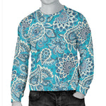 Turquoise Floral Bohemian Pattern Print Men's Crewneck Sweatshirt GearFrost