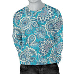 Turquoise Floral Bohemian Pattern Print Men's Crewneck Sweatshirt GearFrost