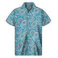 Turquoise Floral Bohemian Pattern Print Men's Short Sleeve Shirt