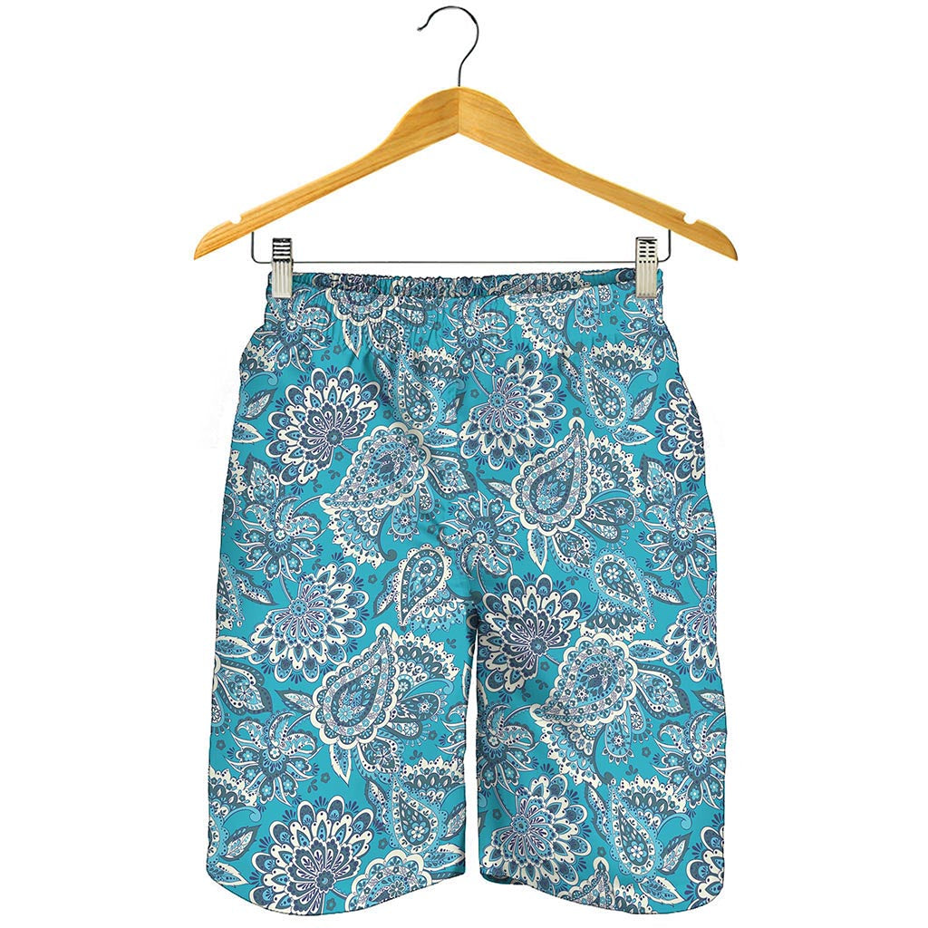 Turquoise Floral Bohemian Pattern Print Men's Shorts