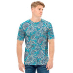 Turquoise Floral Bohemian Pattern Print Men's T-Shirt