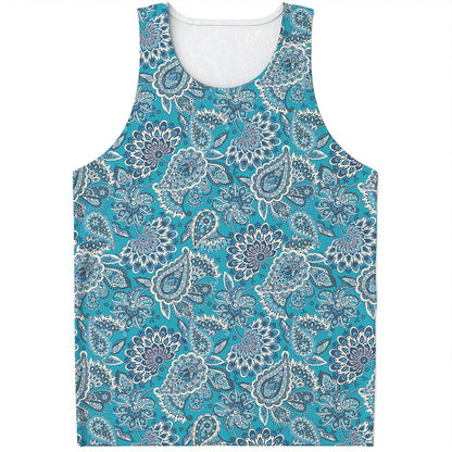 Turquoise Floral Bohemian Pattern Print Men's Tank Top