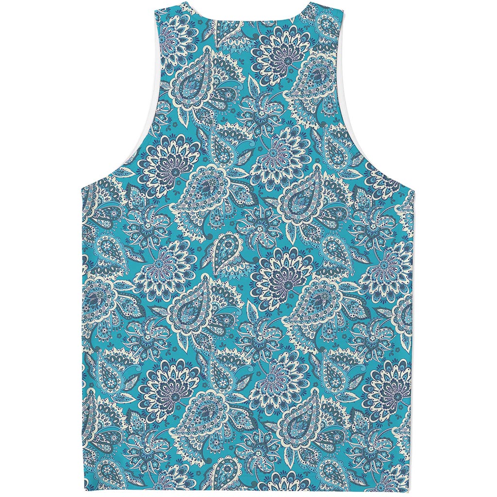 Turquoise Floral Bohemian Pattern Print Men's Tank Top