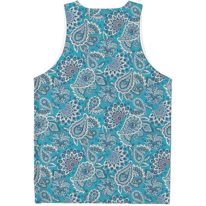 Turquoise Floral Bohemian Pattern Print Men's Tank Top