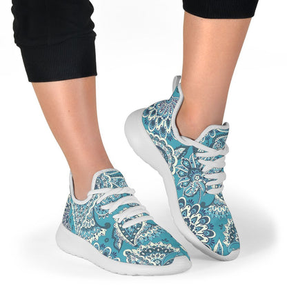 Turquoise Floral Bohemian Pattern Print Mesh Knit Shoes GearFrost
