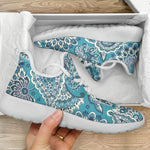 Turquoise Floral Bohemian Pattern Print Mesh Knit Shoes GearFrost