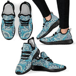 Turquoise Floral Bohemian Pattern Print Mesh Knit Shoes GearFrost