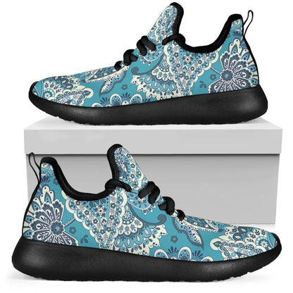 Turquoise Floral Bohemian Pattern Print Mesh Knit Shoes GearFrost