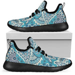 Turquoise Floral Bohemian Pattern Print Mesh Knit Shoes GearFrost