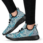 Turquoise Floral Bohemian Pattern Print Mesh Knit Shoes GearFrost