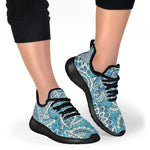 Turquoise Floral Bohemian Pattern Print Mesh Knit Shoes GearFrost