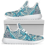 Turquoise Floral Bohemian Pattern Print Mesh Knit Shoes GearFrost