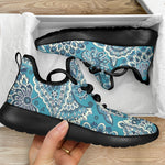 Turquoise Floral Bohemian Pattern Print Mesh Knit Shoes GearFrost