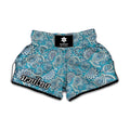 Turquoise Floral Bohemian Pattern Print Muay Thai Boxing Shorts
