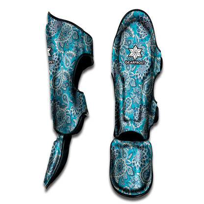 Turquoise Floral Bohemian Pattern Print Muay Thai Shin Guard